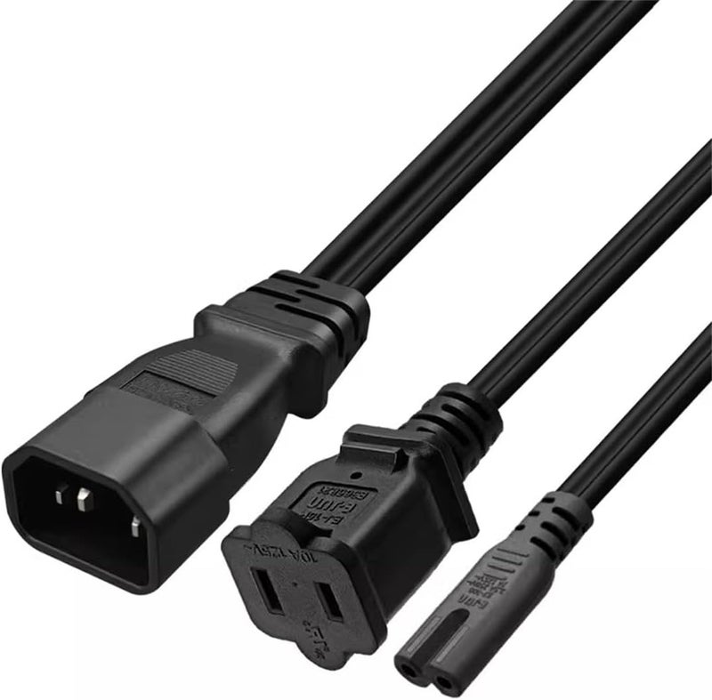 TEWOXIN IEC320 C14 to C7 + NEMA 1-15R Y Splitter Power Cord, Single IEC320 C14 Male Plug to C7 + NEMA 1-15R Female Socket Splitter Adapter Cable Cord(1FT/0.3M) - Image 2